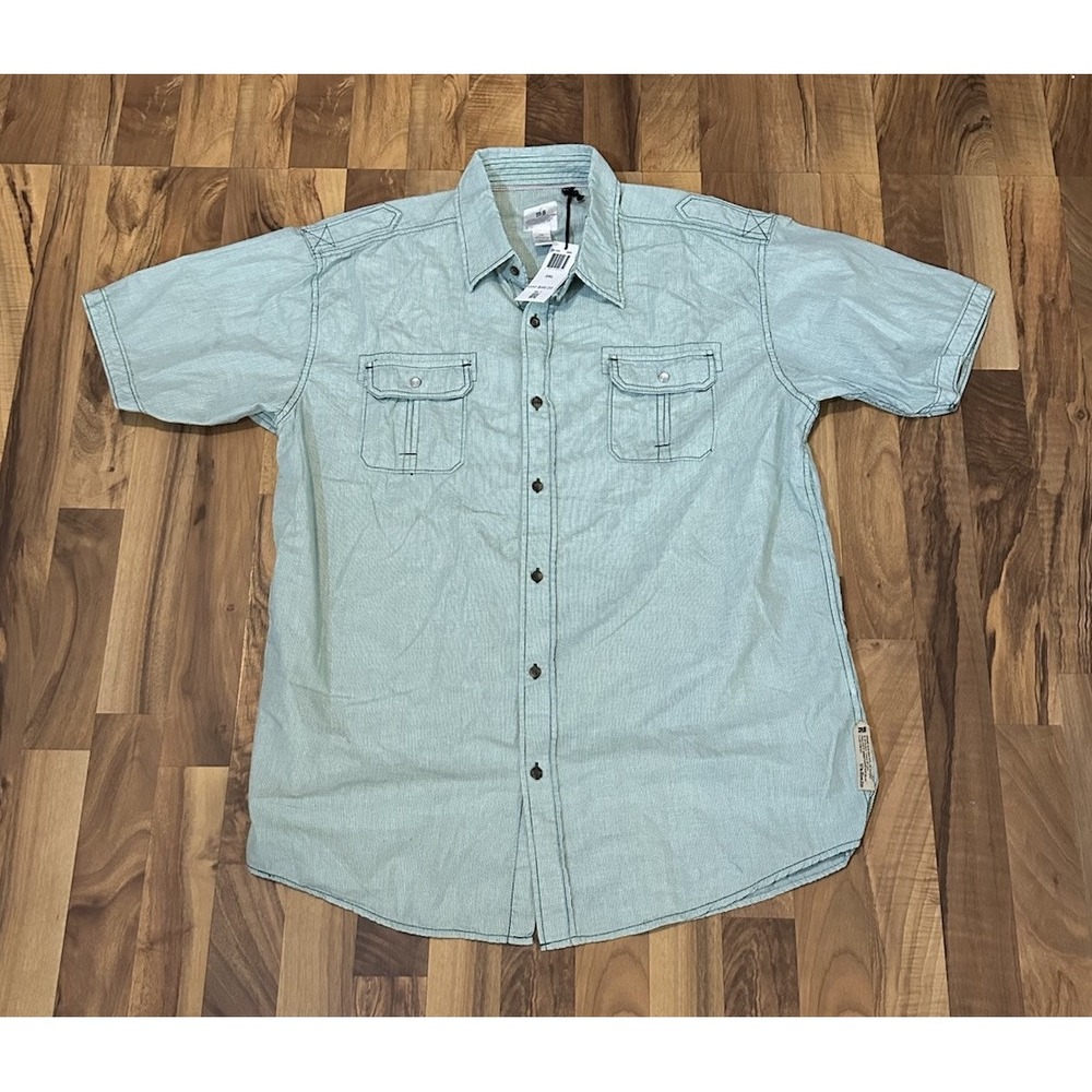 Green Button Up Short Sleeve Mens Sz 2XL NWT Vintage PJ Mark Shirt Y2K